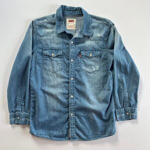Levi's Barstow Western Pearl Snap Distressed Button Down, Girls Size Large 12-13